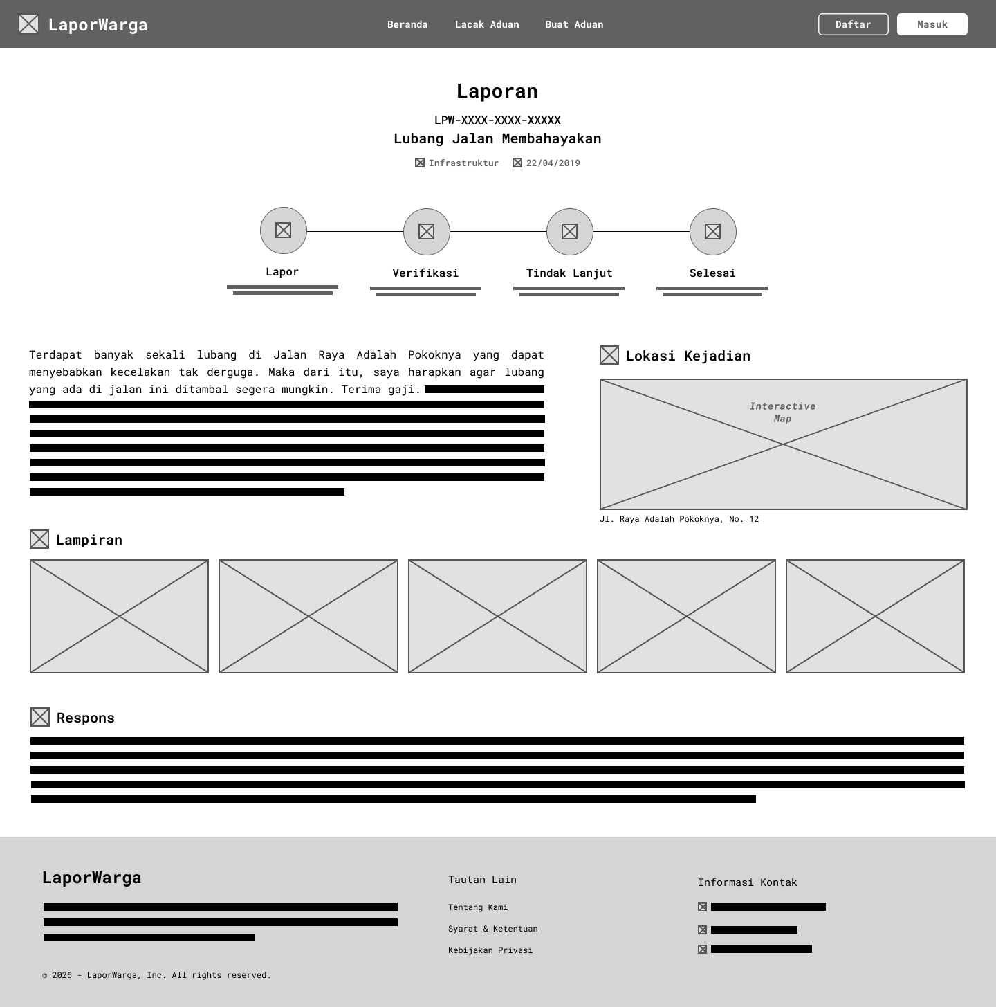 Wireframe lo-fi halaman laporan